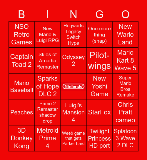 Nintendo Summer Direct Bingo Card