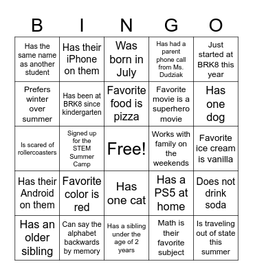 Find Someone Who Bingo Card