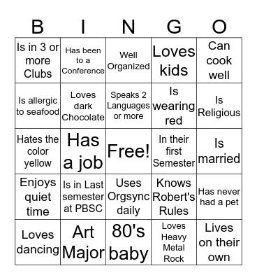 Getting to Know You Bingo Card