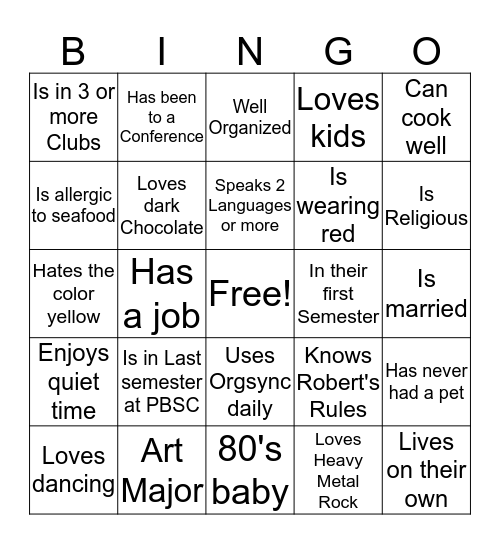 Getting to Know You Bingo Card