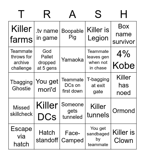 Ultimate DBD Bingo Card