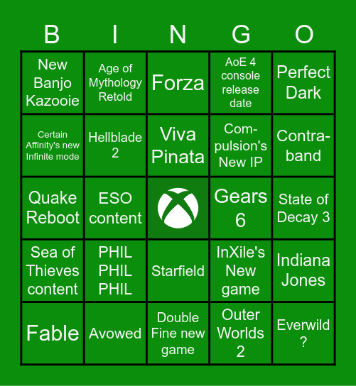 Xbox Summer Showcase Bingo Card