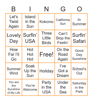 Summer Playlist Bingo Card