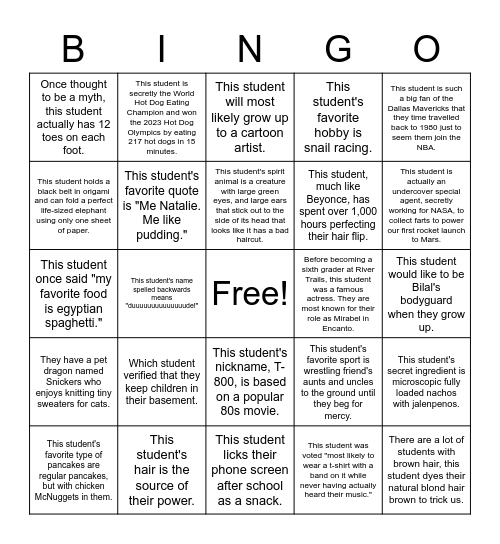 Mrs. B Bingo Card