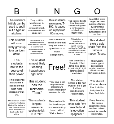 Mr. B Bingo Card