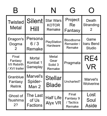 PlayStation Showcase 2023 Bingo Card