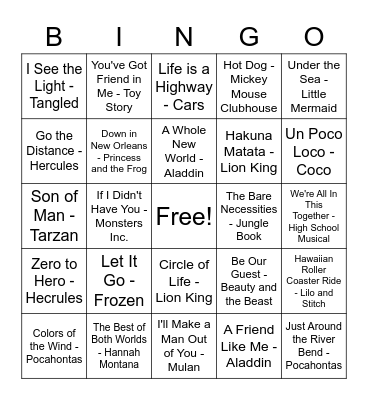 Disney Bingo Card