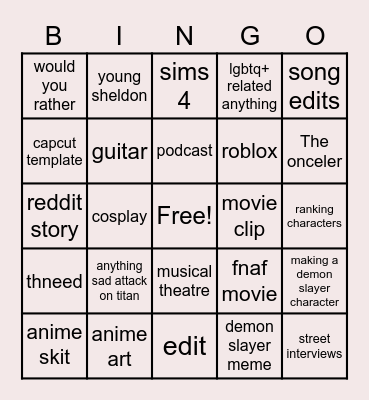 Tiktok bingo Card