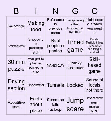 dancynrew Bingo Card