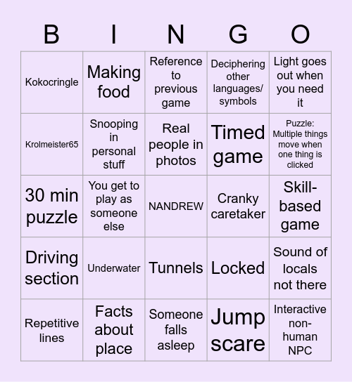 dancynrew Bingo Card