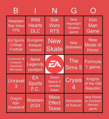 EA Play 2023 Bingo Card