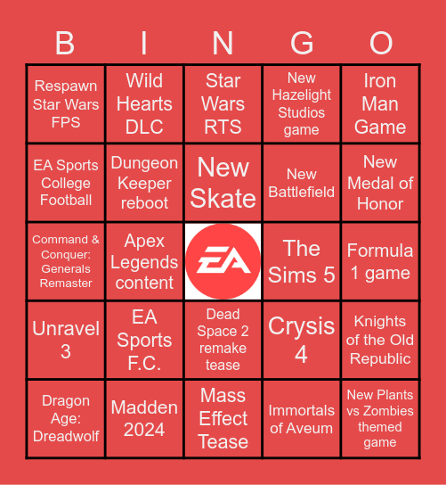 EA Play 2023 Bingo Card