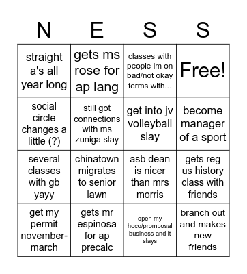 junior yr bingo card Bingo Card