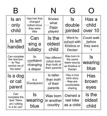 Baby Shower Bingo Card