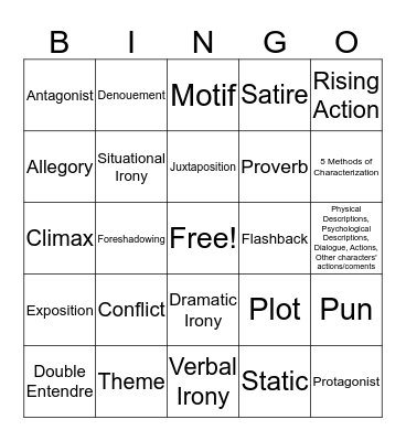 Literary Device Bingo Card