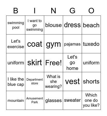 VT class Bingo Card