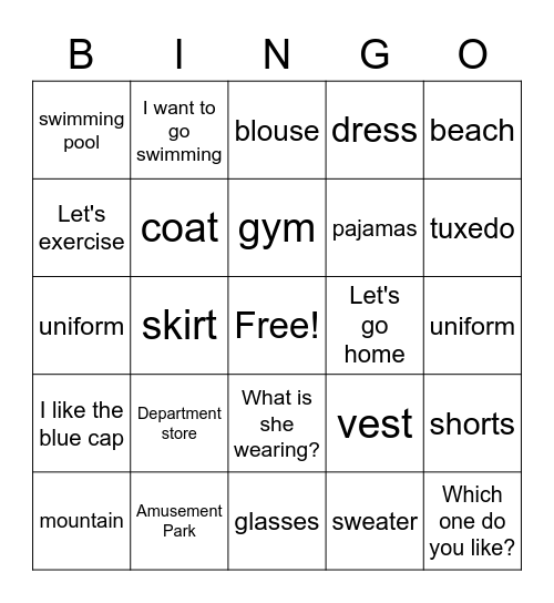 VT class Bingo Card