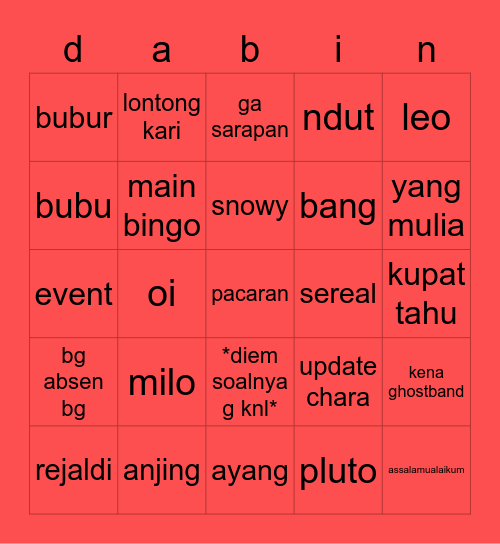 Ψ(｀▽´)Ψ Bingo Card