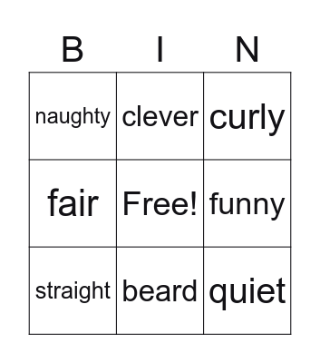 Vocabulary Bingo Card