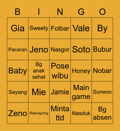 Mino Bingo Card