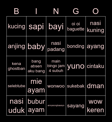 krys Bingo Card