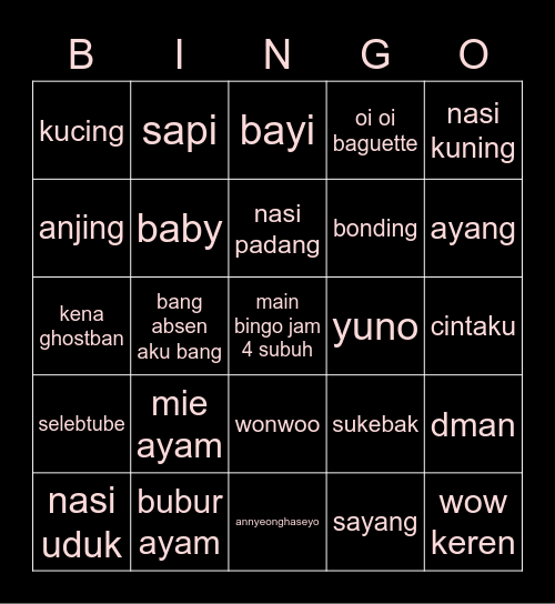 krys Bingo Card