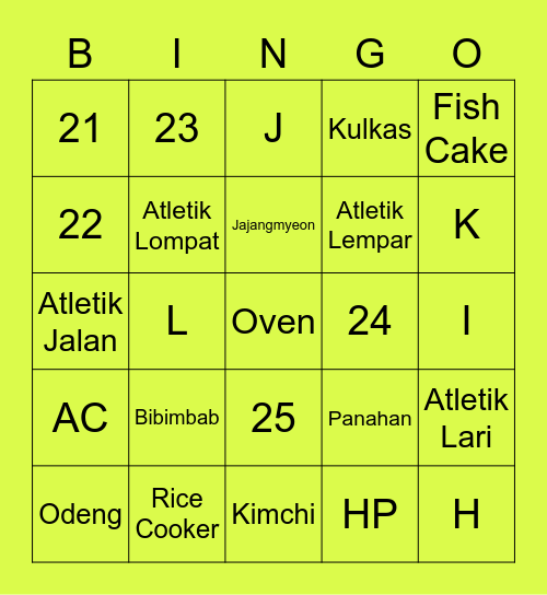 Punya Uno Bingo Card