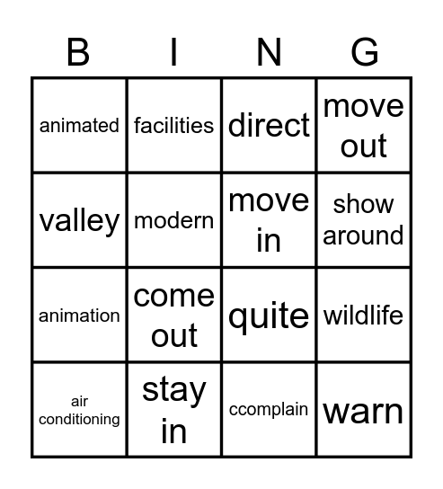 Vocabulary bingo! Bingo Card