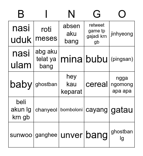 jamie 😵‍💫 Bingo Card