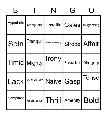 Vocabulary Bingo Card