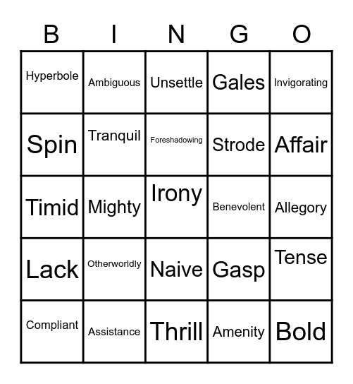 Vocabulary Bingo Card