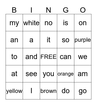 Sight Words 1 & 2 Bingo Card