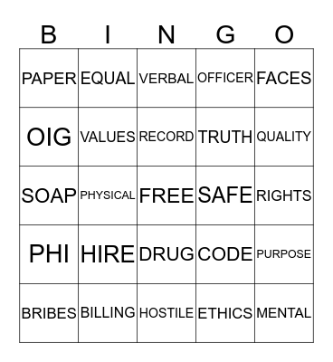 COMPLIANCE Bingo Card