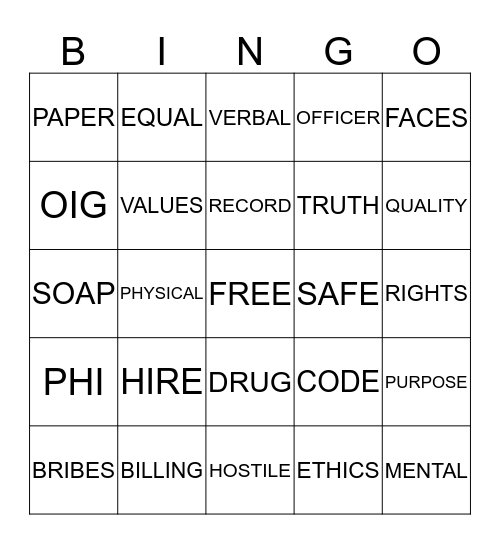 COMPLIANCE Bingo Card