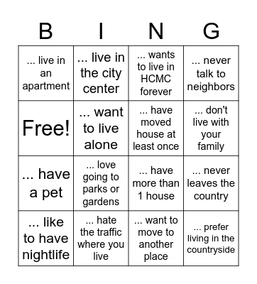 PLACES BINGO - Tick if you... Bingo Card