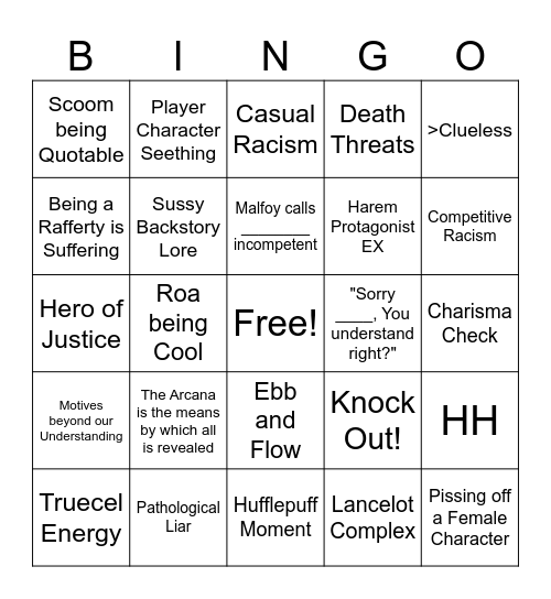 Hogwarts Bingo Card