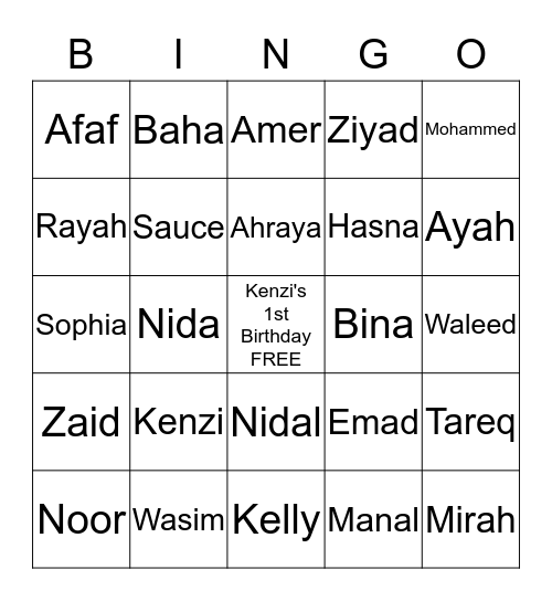 Kenzi's 1st Birthday Bingo Card