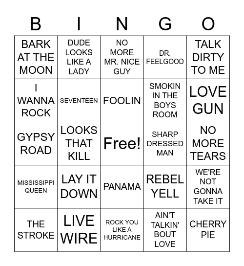 CLASSIC ROCK Bingo Card