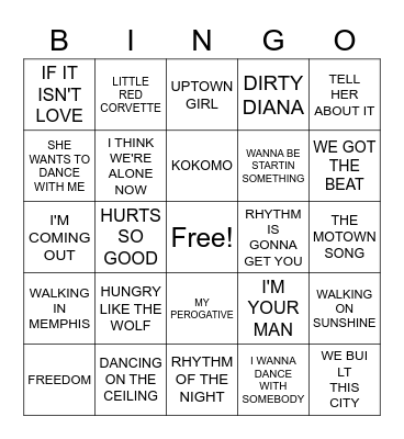 80'S HITS Bingo Card