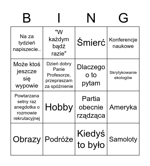 Zajęcia u Mareczka Skwary Bingo Card