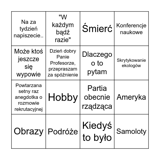 Zajęcia u Mareczka Skwary Bingo Card