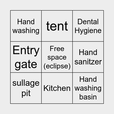 Camp set up and hygiene Bingo Card