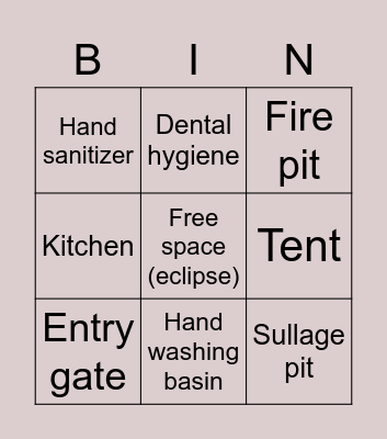 Camp set up and hygiene Bingo Card