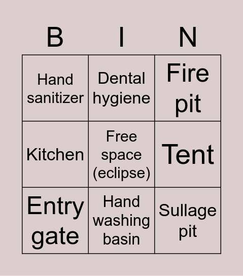 Camp set up and hygiene Bingo Card