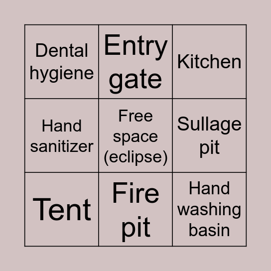 Camp set up and hygiene Bingo Card