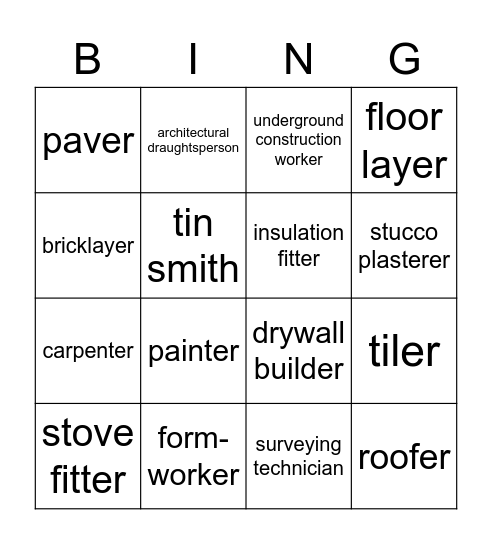 Professions of the building trade Bingo Card