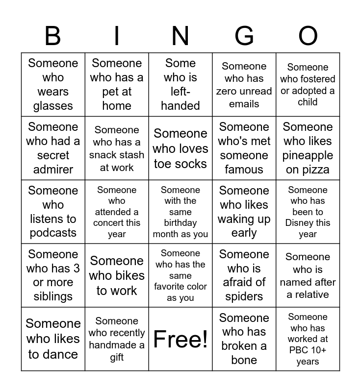 Human Bingo Card