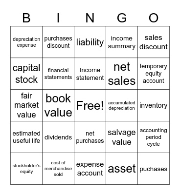 Accounting Review Bingo Card