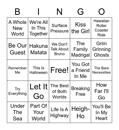 Disney Bingo Card