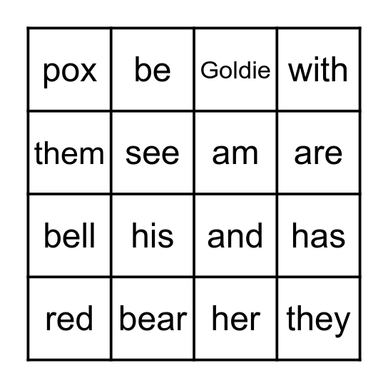 Goldie Locks Bingo Card